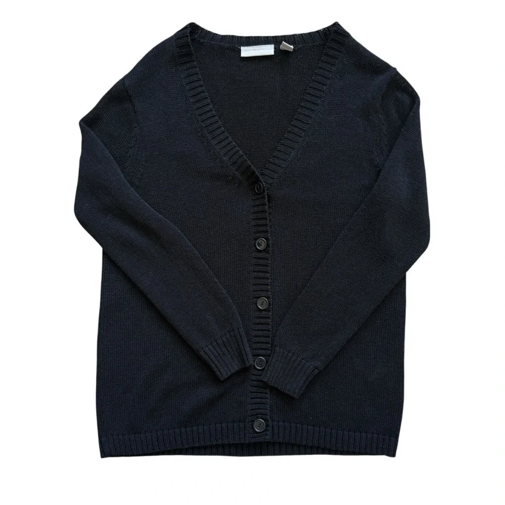 Nordstrom Petite V-Neck Cardigan Sweater Black Long Sleeve Women's S Ramie Linen